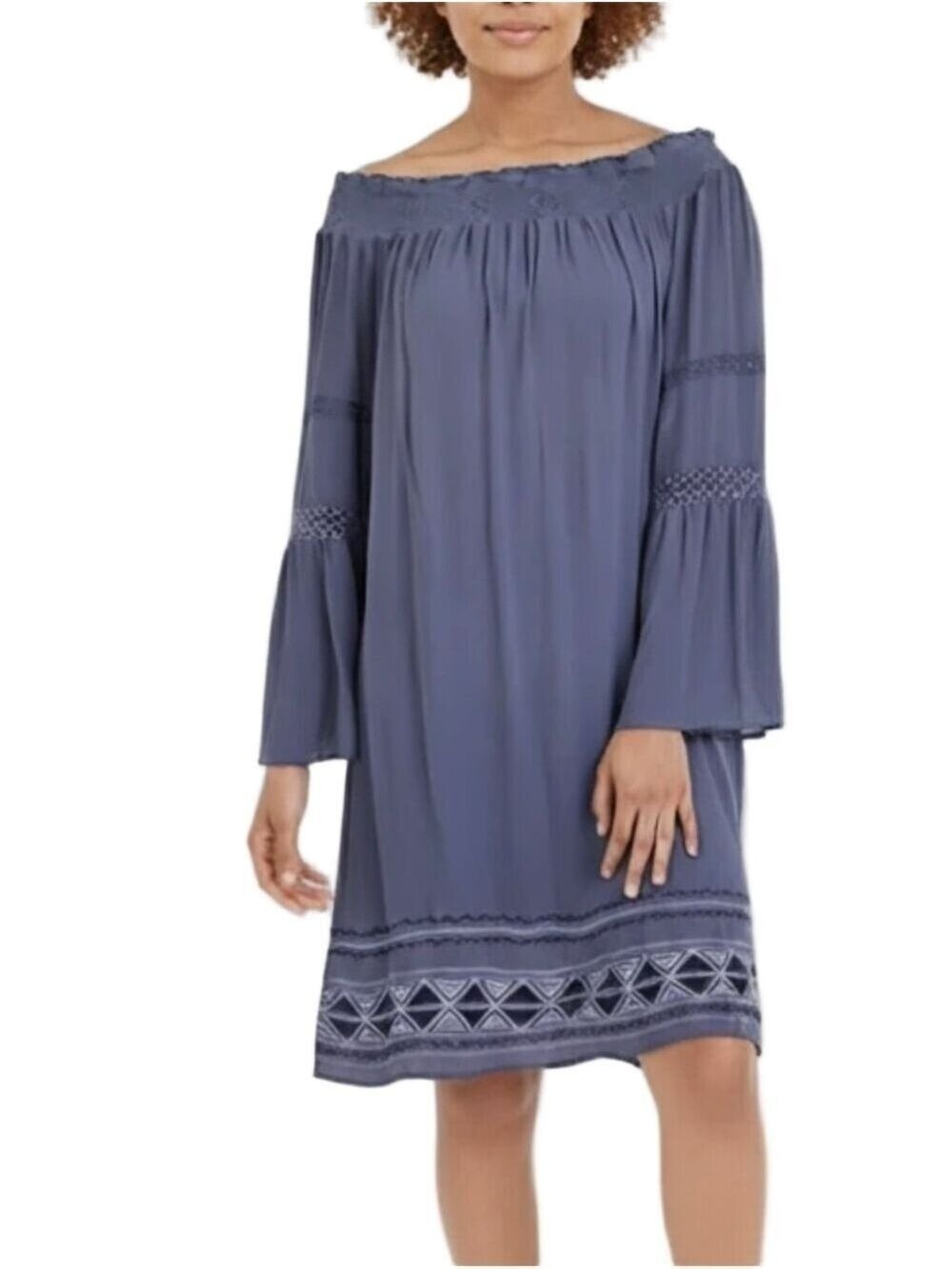 Knox Rose Bohemian Bell Sleeve Dress Size M Embroidered Hem Flowy Boho